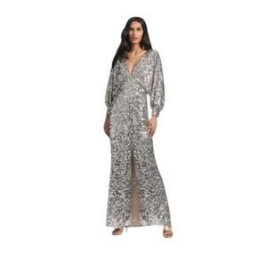 Sachin + Babi NEW Size 4 Womens Sequin Gabby Glitter Long Sleeve V Neck Gown